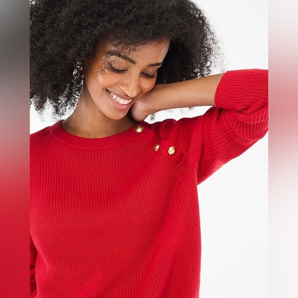 J.crew Button raglan crewneck red sweater NWT MEDIUM - Picture 1 of 7